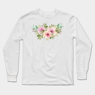 PINK YELLOW THREE FLOWERS WATERCOLOR Long Sleeve T-Shirt